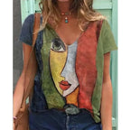 V Neck Tshirt Women's Summer Print Shirt Tops Loose Female Tee Streetwear Short Sleeve Clothes nowadaysfashion