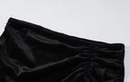 Velvet Mesh Long Sleeve Corset Out Crop Top Ruched Mini Dress 2 Pcs Set Bodycon nowadaysfashion