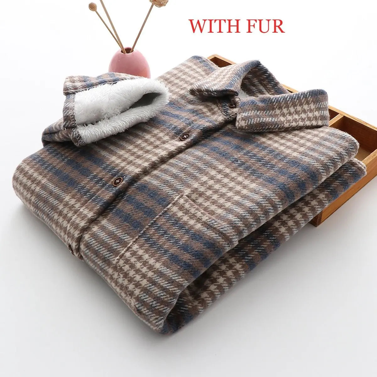 Velvet Thicken Plaid Shirts Blouses Autumn Winter Warm Shirts - Blade & Thread