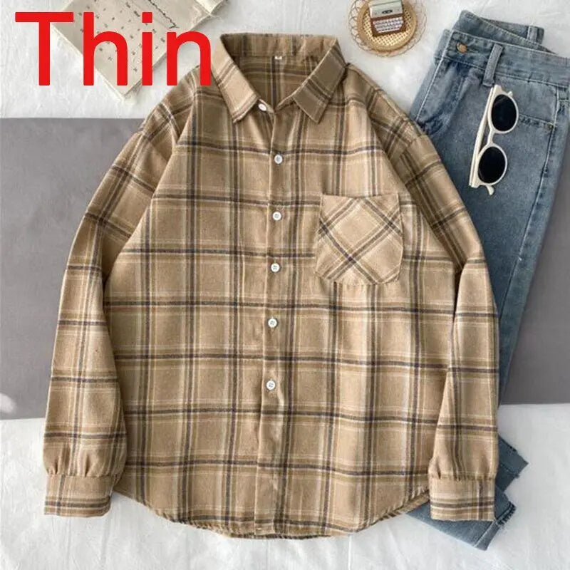 Velvet Thicken Plaid Shirts Blouses Autumn Winter Warm Shirts nowadaysfashion