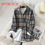 Velvet Thicken Plaid Shirts Blouses Autumn Winter Warm Shirts nowadaysfashion