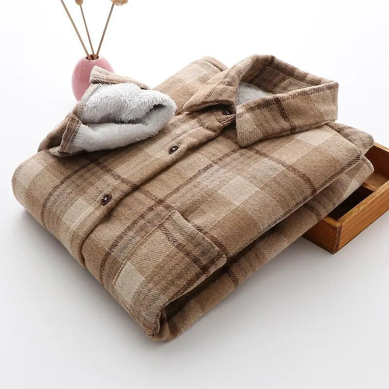 Velvet Thicken Plaid Shirts Blouses Autumn Winter Warm Shirts - Blade & Thread