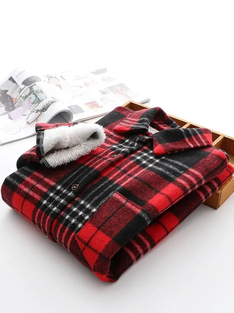 Velvet Thicken Plaid Shirts Blouses Autumn Winter Warm Shirts nowadaysfashion