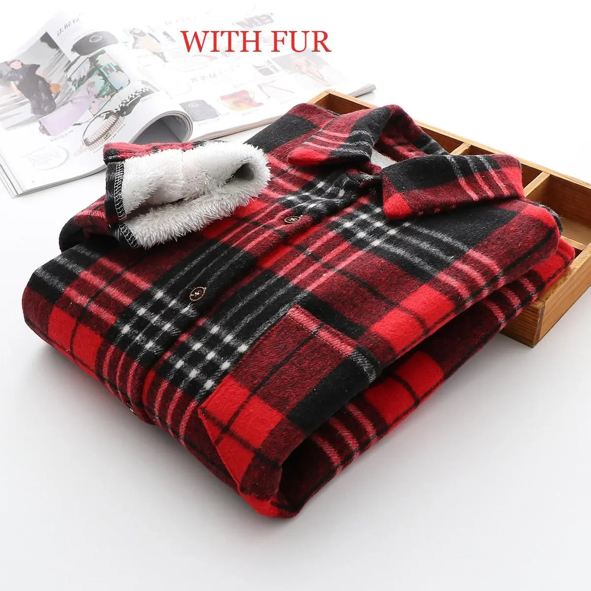 Velvet Thicken Plaid Shirts Blouses Autumn Winter Warm Shirts - Blade & Thread