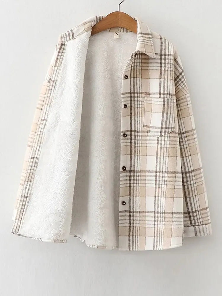 Velvet Thicken Plaid Shirts Blouses Autumn Winter Warm Shirts - Blade & Thread