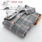 Velvet Thicken Plaid Shirts Blouses Autumn Winter Warm Shirts nowadaysfashion