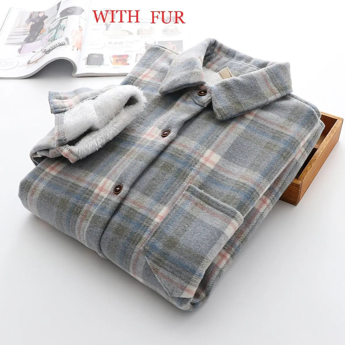 Velvet Thicken Plaid Shirts Blouses Autumn Winter Warm Shirts nowadaysfashion