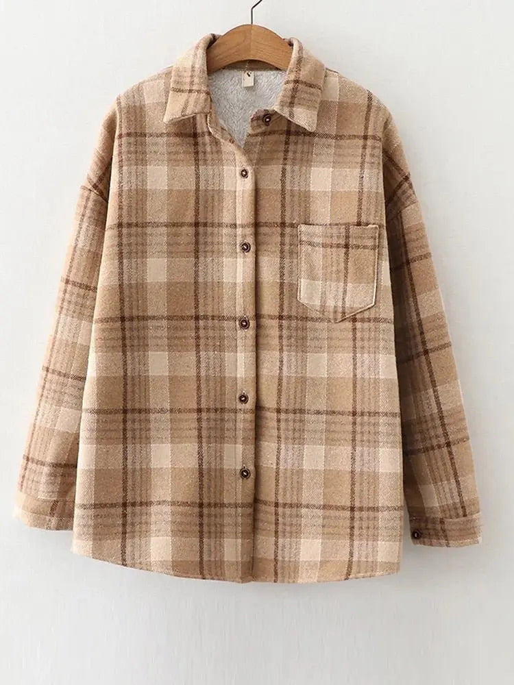 Velvet Thicken Plaid Shirts Blouses Autumn Winter Warm Shirts - Blade & Thread