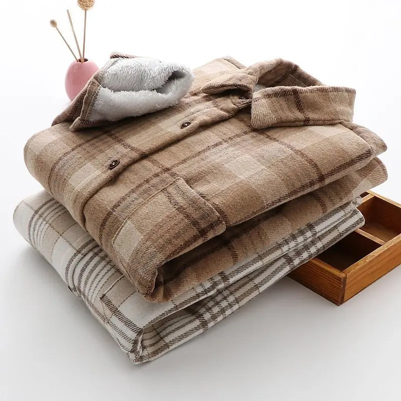 Velvet Thicken Plaid Shirts Blouses Autumn Winter Warm Shirts nowadaysfashion