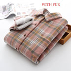Velvet Thicken Plaid Shirts Blouses Autumn Winter Warm Shirts nowadaysfashion