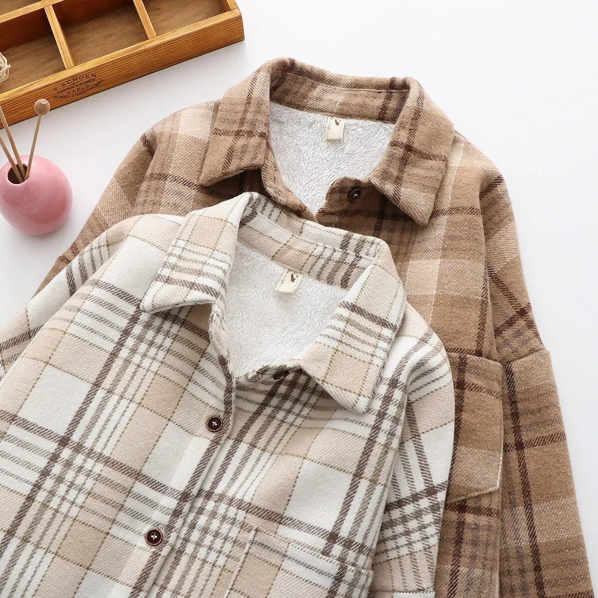 Velvet Thicken Plaid Shirts Blouses Autumn Winter Warm Shirts - Blade & Thread