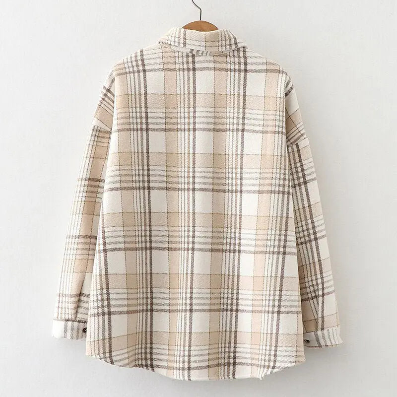 Velvet Thicken Plaid Shirts Blouses Autumn Winter Warm Shirts - Blade & Thread