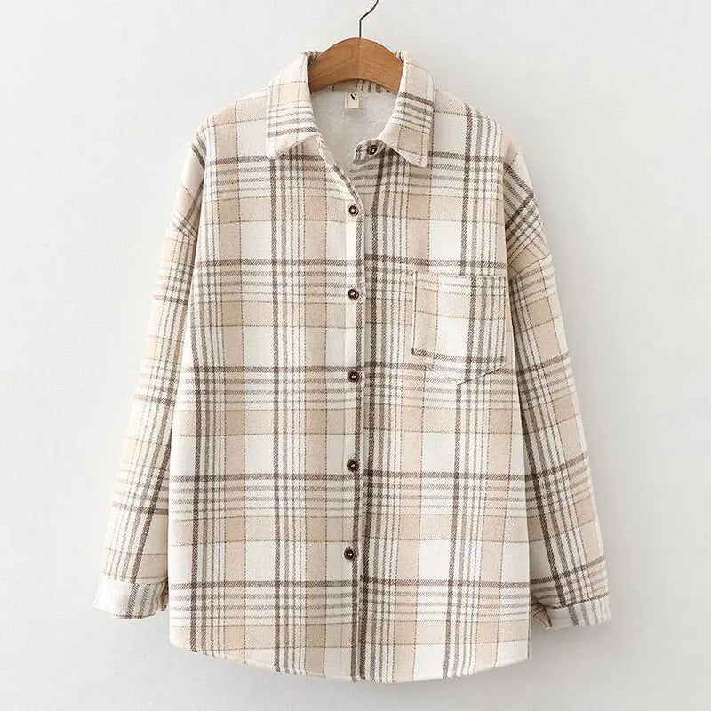 Velvet Thicken Plaid Shirts Blouses Autumn Winter Warm Shirts nowadaysfashion