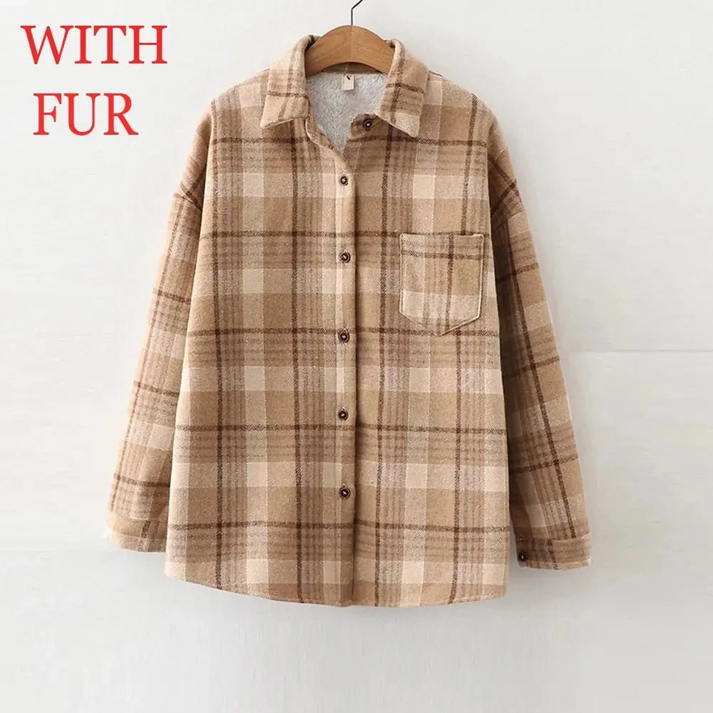 Velvet Thicken Plaid Shirts Blouses Autumn Winter Warm Shirts - Blade & Thread