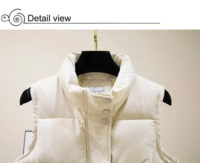Vest Women Cotton Padded Women's Winter Sleeveless Jacket with Zipper Stand Collar Casual Coats - Blade & Thread