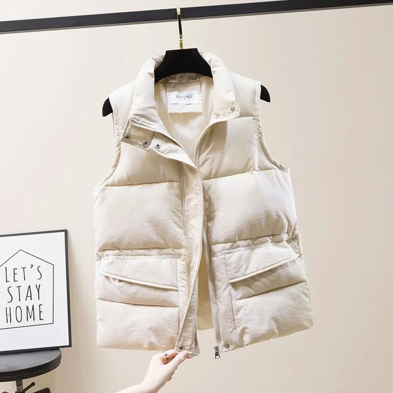 Vest Women Cotton Padded  Women's Winter Sleeveless Jacket with Zipper Stand Collar Casual Coats nowadaysfashion