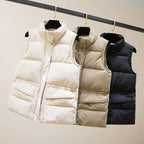 Vest Women Cotton Padded  Women's Winter Sleeveless Jacket with Zipper Stand Collar Casual Coats nowadaysfashion