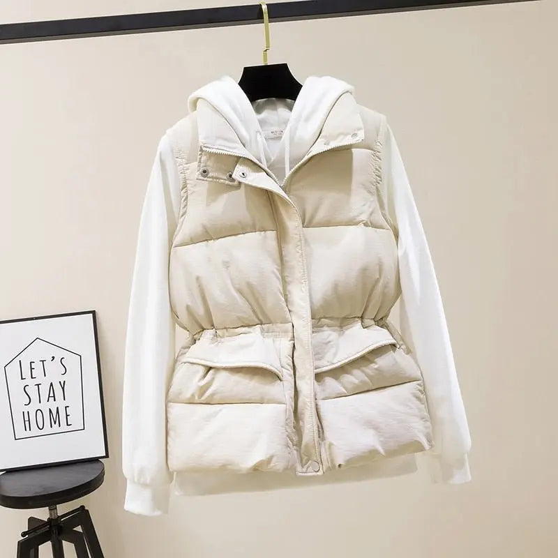 Vest Women Cotton Padded Women's Winter Sleeveless Jacket with Zipper Stand Collar Casual Coats - Blade & Thread
