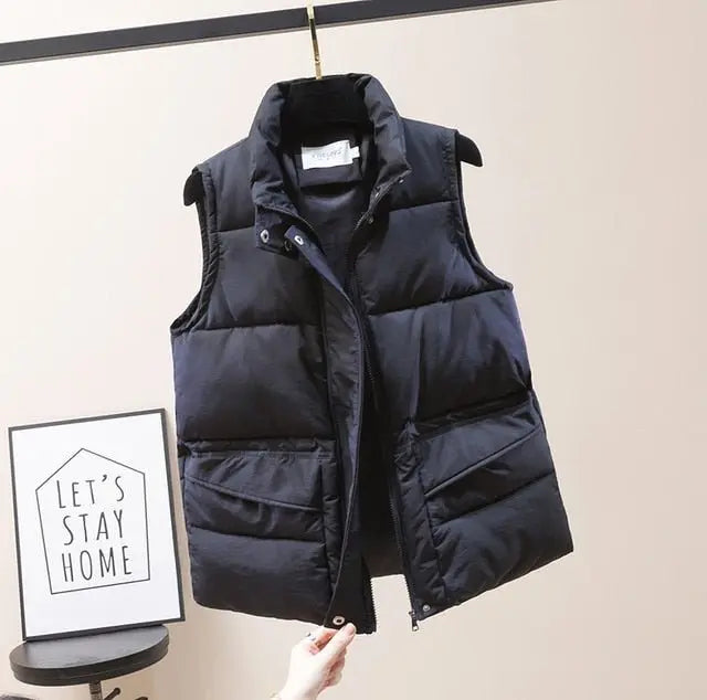 Vest Women Cotton Padded  Women's Winter Sleeveless Jacket with Zipper Stand Collar Casual Coats nowadaysfashion