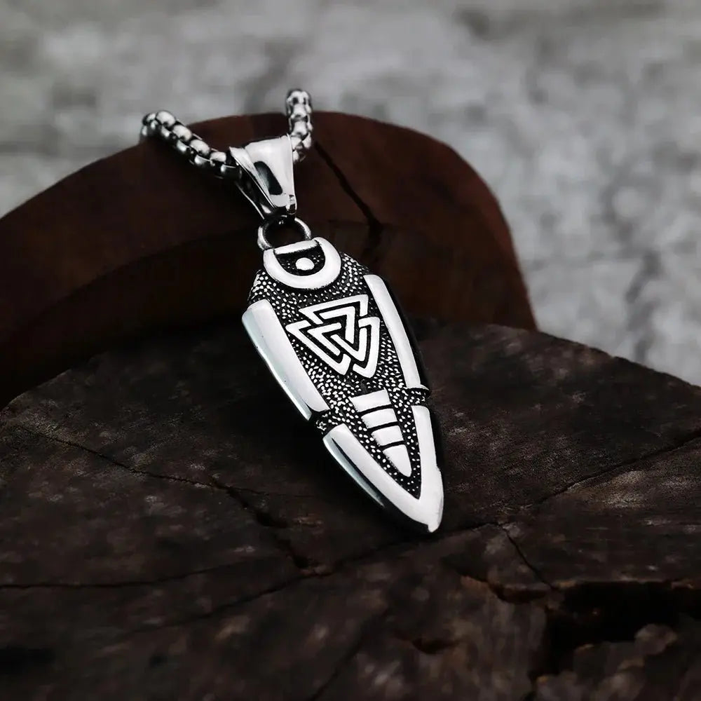 Viking Odin's Spear Gunnier Titanium Steel Personalized Double Sided Rune Pendant - Blade & Thread