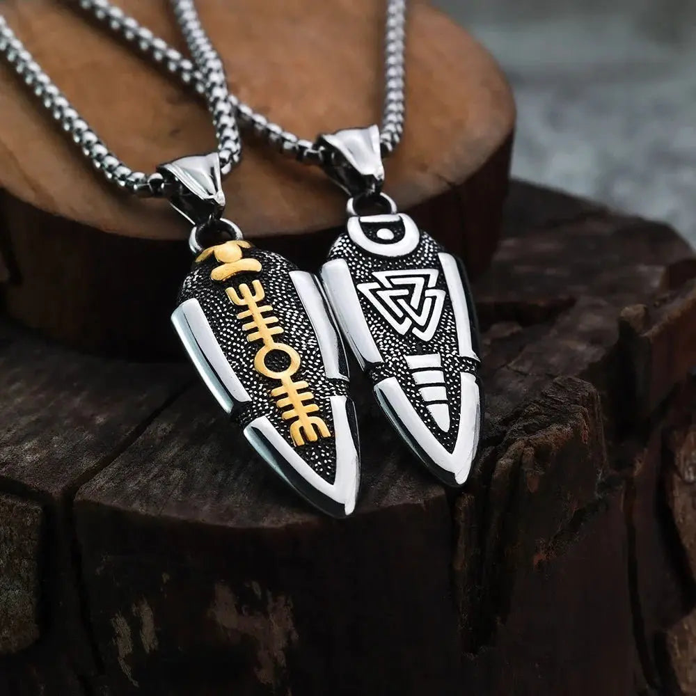 Viking Odin's Spear Gunnier Titanium Steel Personalized Double Sided Rune Pendant - Blade & Thread