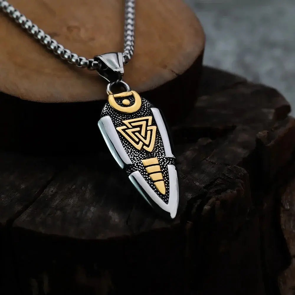 Viking Odin's Spear Gunnier Titanium Steel Personalized Double Sided Rune Pendant - Blade & Thread