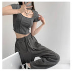 Vintaege Y2K Tops Women Summer Square Collar Short Sleeve T-shirt Fishbone Line Slim Crop nowadaysfashion