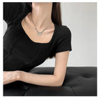 Vintaege Y2K Tops Women Summer Square Collar Short Sleeve T-shirt Fishbone Line Slim Crop nowadaysfashion