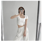 Vintaege Y2K Tops Women Summer Square Collar Short Sleeve T-shirt Fishbone Line Slim Crop nowadaysfashion