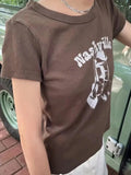 Vintage Brown Guitar Print Slim Tee Tops Women nowadaysfashion