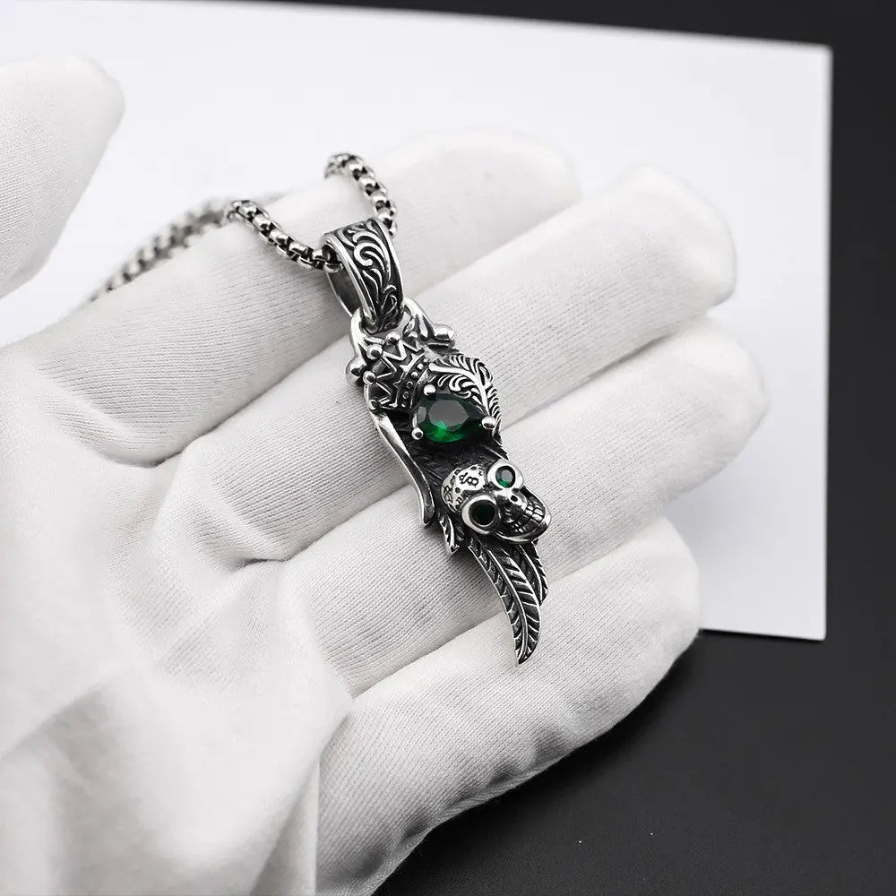 Vintage feather crown skull necklace - Blade & Thread