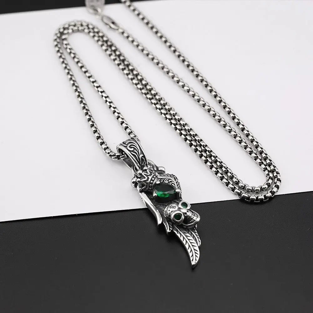 Vintage feather crown skull necklace - Blade & Thread