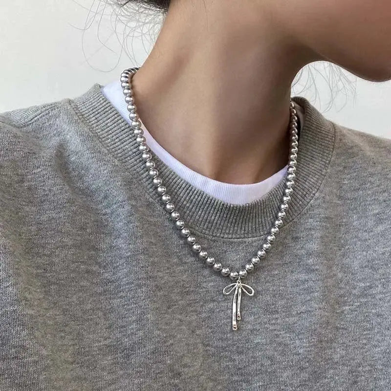 Vintage Grey Pearl Bowknot Pendant Necklace - Blade & Thread