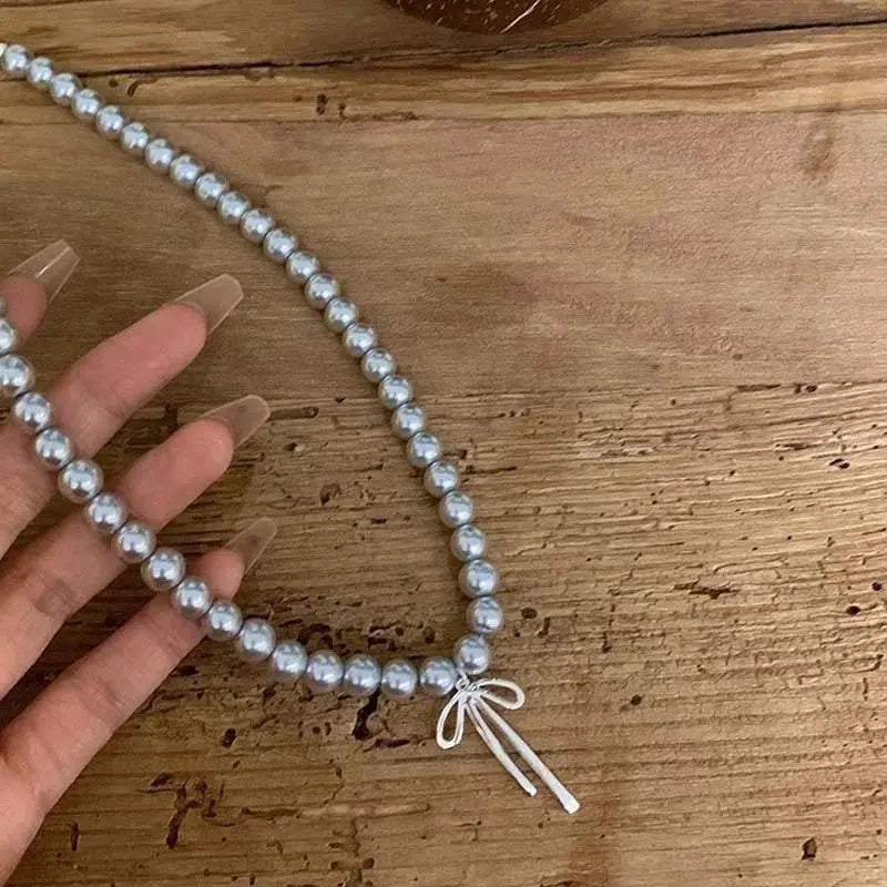 Vintage Grey Pearl Bowknot Pendant Necklace - Blade & Thread