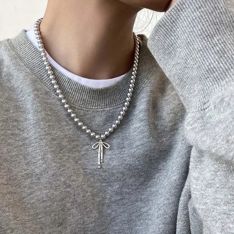 Vintage Grey Pearl Bowknot Pendant Necklace - Blade & Thread
