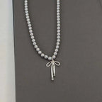 Vintage Grey Pearl Bowknot Pendant Necklace nowadaysfashion