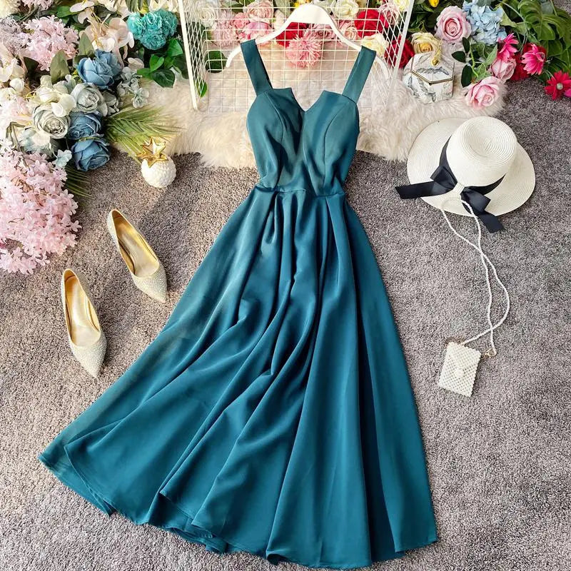 Vintage Long Dress Sexy Spaghetti Strap Backless Bandage Party Dress nowadaysfashion