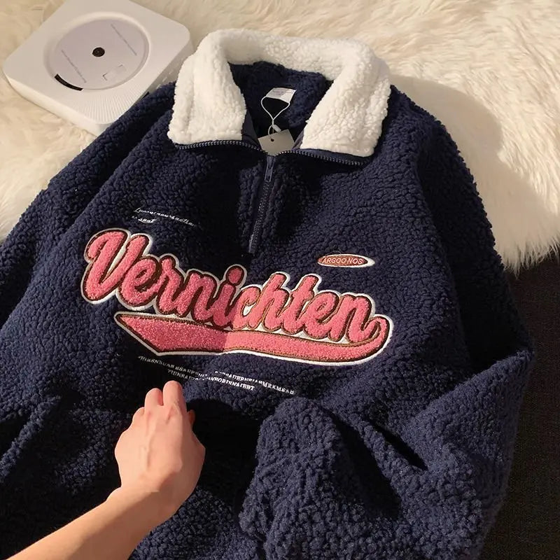 Vintage Punk Sweatshirts Casual V-neck Long Sleeve Letter Embroidery Hoodie - Blade & Thread