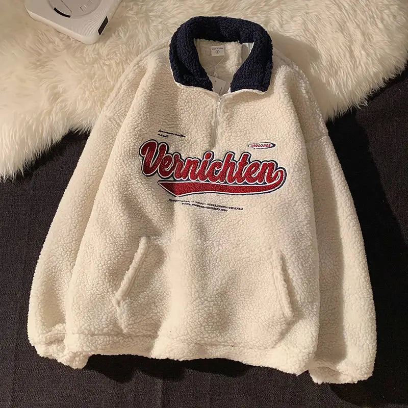 Vintage Punk Sweatshirts Casual V-neck Long Sleeve Letter Embroidery Hoodie - Blade & Thread