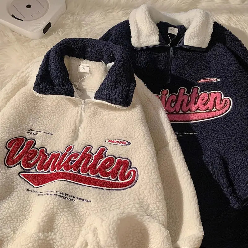 Vintage Punk Sweatshirts Casual V-neck Long Sleeve Letter Embroidery Hoodie nowadaysfashion