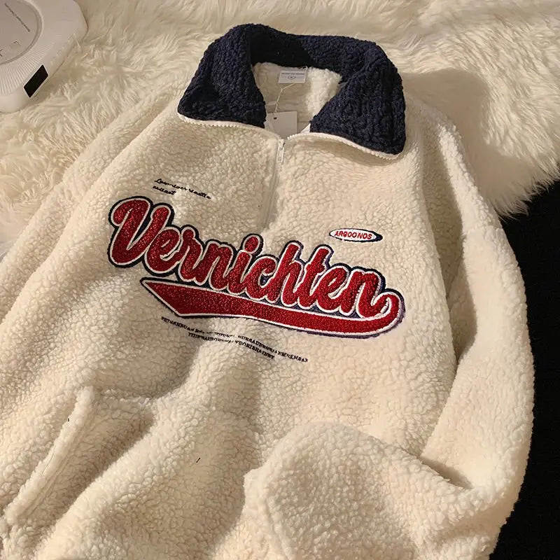 Vintage Punk Sweatshirts Casual V-neck Long Sleeve Letter Embroidery Hoodie - Blade & Thread