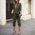 Vintage Romper Long Pants Women Slim Bodycon Long Sleeve Army Green Solid Jumpsuit nowadaysfashion