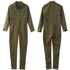 Vintage Romper Long Pants Women Slim Bodycon Long Sleeve Army Green Solid Jumpsuit nowadaysfashion