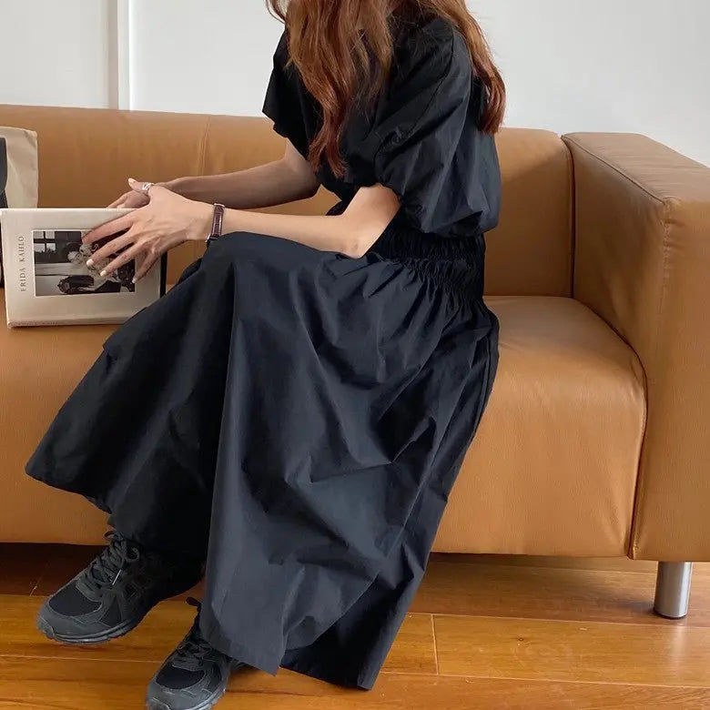 Vintage Sets Women Outfits Puff Sleeve Crop Top and Elastic Waist Pleat Long A-line Skirt - Blade & Thread