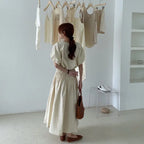 Vintage Sets Women Outfits Puff Sleeve Crop Top and Elastic Waist Pleat Long A-line Skirt nowadaysfashion