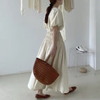 Vintage Sets Women Outfits Puff Sleeve Crop Top and Elastic Waist Pleat Long A-line Skirt nowadaysfashion