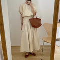 Vintage Sets Women Outfits Puff Sleeve Crop Top and Elastic Waist Pleat Long A-line Skirt nowadaysfashion
