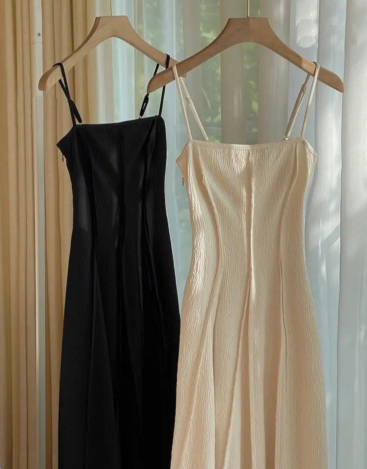 Vintage Spaghetti Strap A-line Dress Summer Slim Waist  Sleeveless Mid-Length vestidos nowadaysfashion