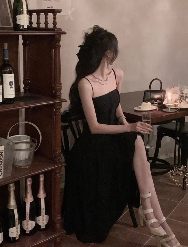 Vintage Spaghetti Strap A-line Dress Summer Slim Waist Sleeveless Mid-Length vestidos - Blade & Thread