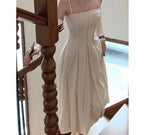 Vintage Spaghetti Strap A-line Dress Summer Slim Waist  Sleeveless Mid-Length vestidos nowadaysfashion